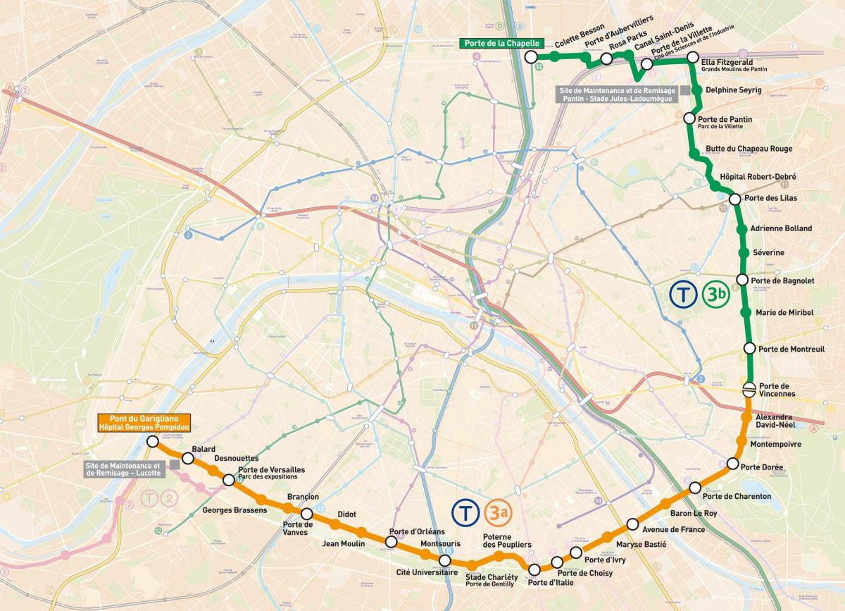 地图上的巴黎电车