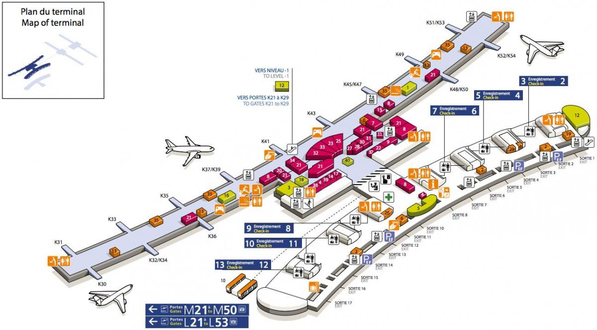 地图戴高乐机场终端2E