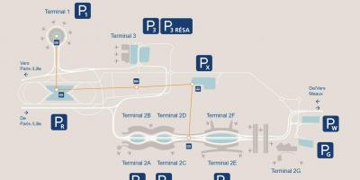 地图戴高乐机场的停车场