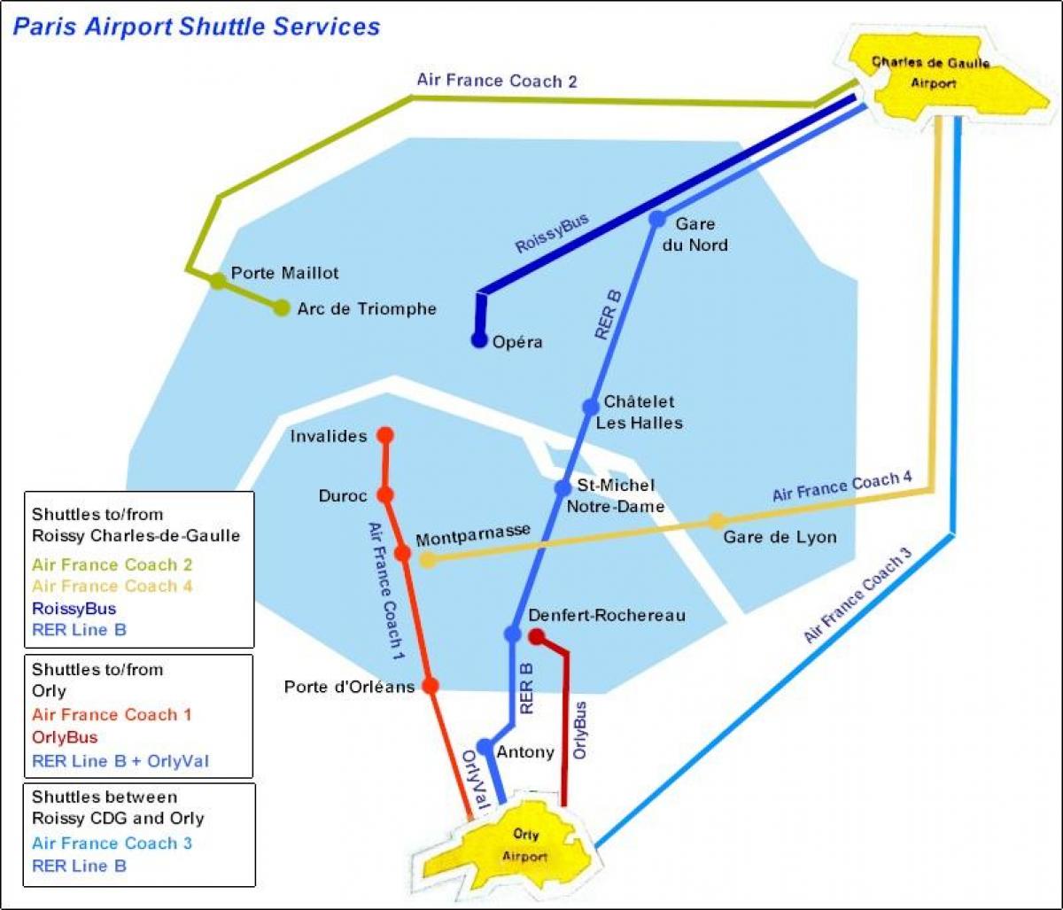 地图上的巴黎机场班车